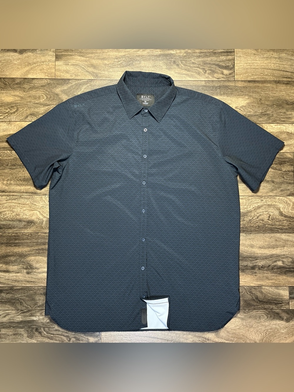 BYLT Riviera Shirt Mens XXL Performance Stretch Button Up Blue Geometric EUC